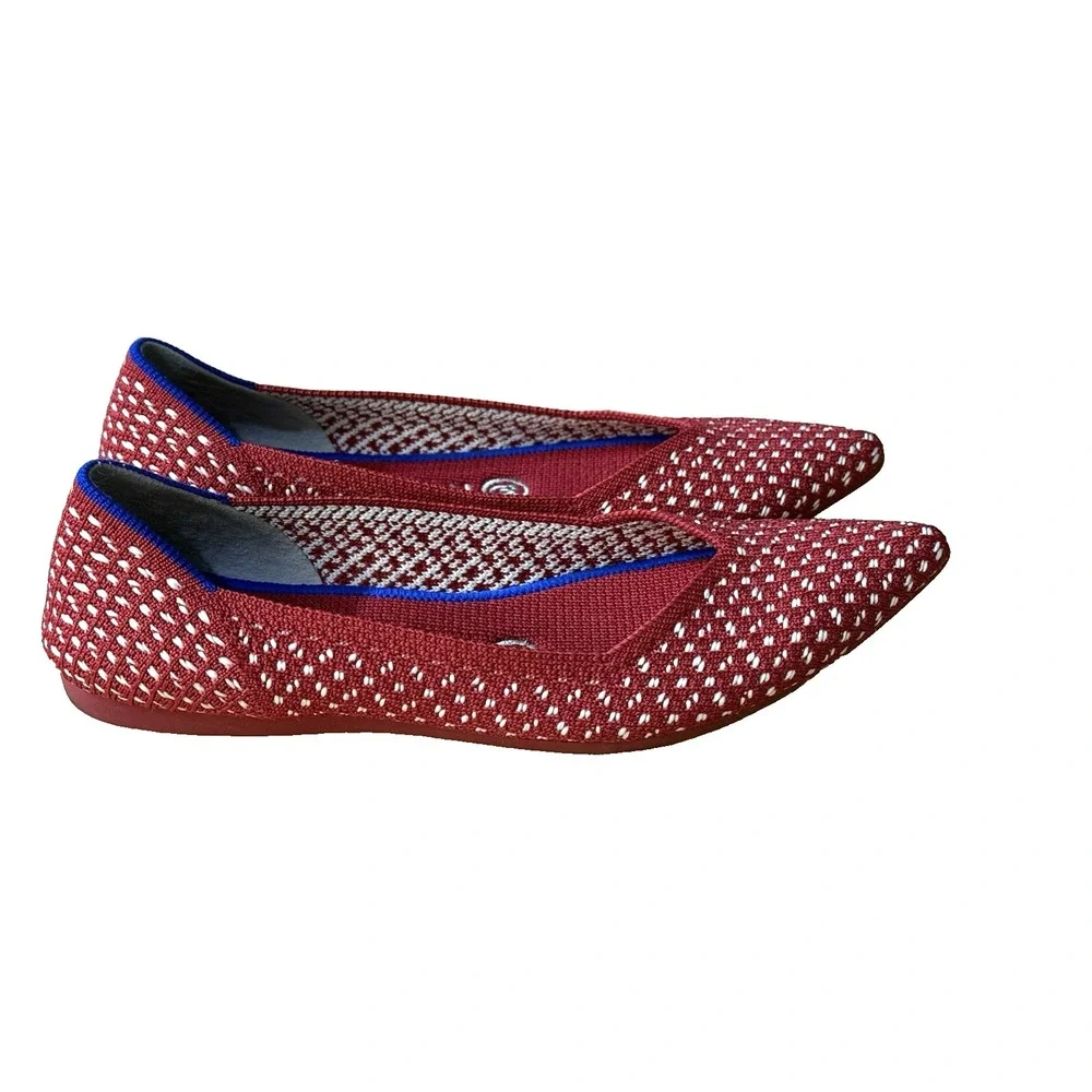 Rothy's Womens Sz 5.5 The Point Red Apple Honeycomb Knit Ballet Flats Shoes‎